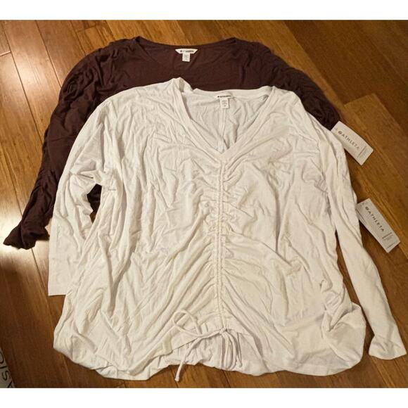 Athleta All Around Ruched (Brown) & Crossover Ruched Top (White) LOT OF‎ 2 Sz 3X - Picture 2 of 12